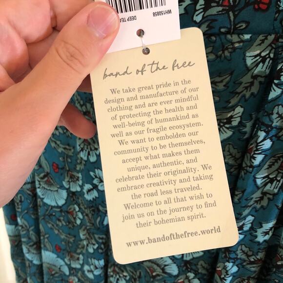 Band of the Free NWT Elise Floral Wide Leg Pull On Pants Deep Teal Aqua S - Picture 6 of 9